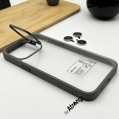 iPhone 15 Series Flip Bracket Lens Protection Case Cover (Grey)