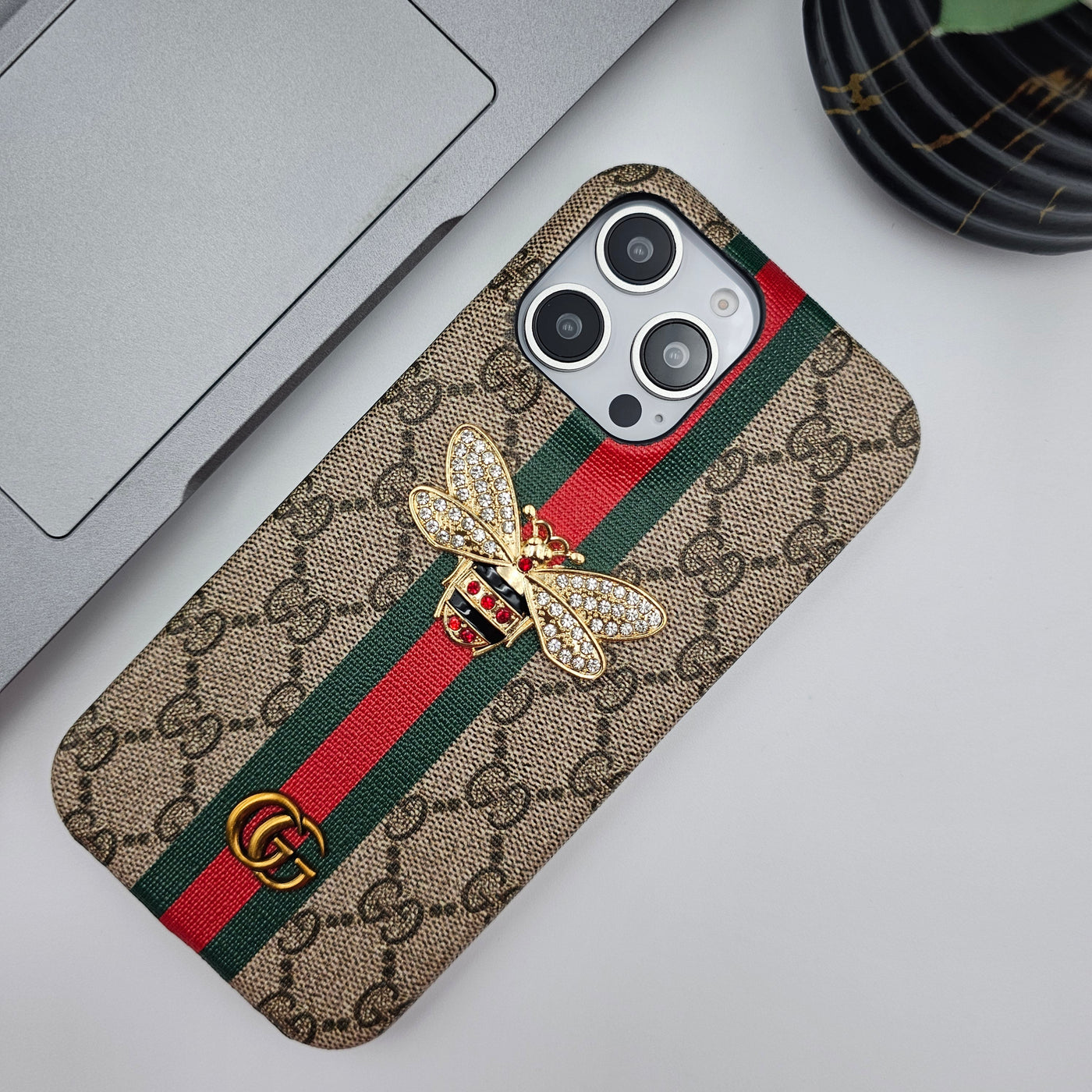 iPhone 16 Series GG Bee Stripe Leather Case