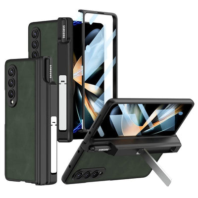 Galaxy Z Fold4 Business Class Leather Kickstand Case with Pen Holder & Front Screen Guard