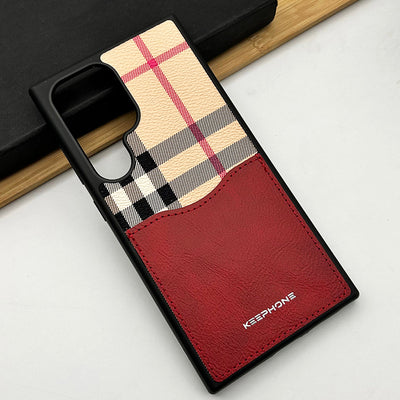 Samsung Galaxy S24 Ultra Stitch Checks Pattern Card Holder Case Cover