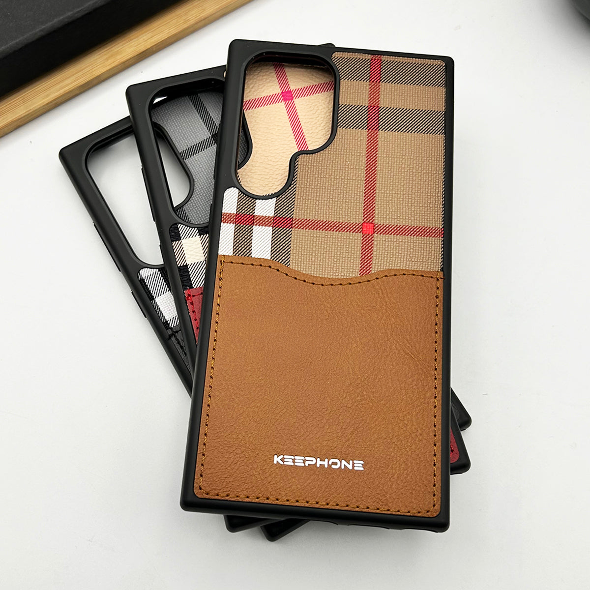 Samsung Galaxy S24 Ultra Stitch Checks Pattern Card Holder Case