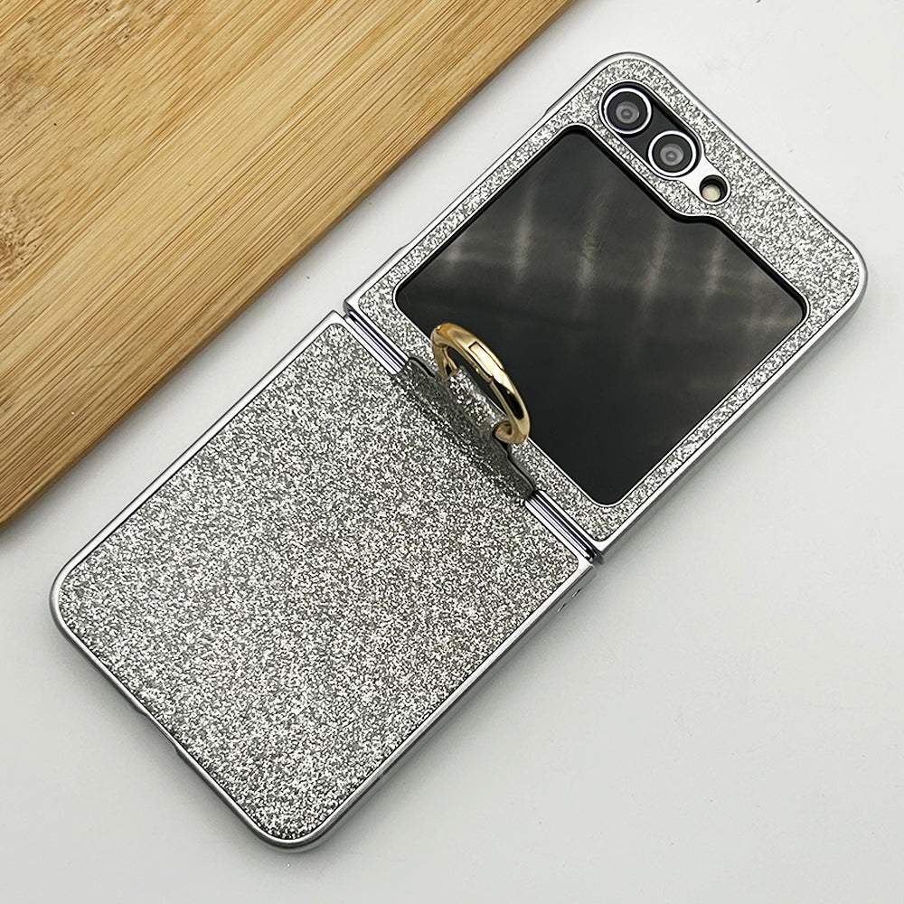 Samsung Galaxy Z Flip 5 Shimmer Glitter Bling Metal Ring Holder Case Cover