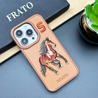 iPhone 15 Series Sports Horse Design PU Leather Case Cover