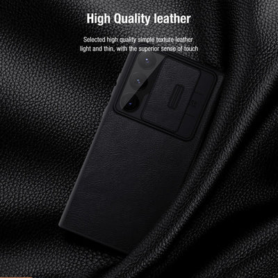 Samsung S23 Ultra Camera Protection QIN Leather Flip Case Black