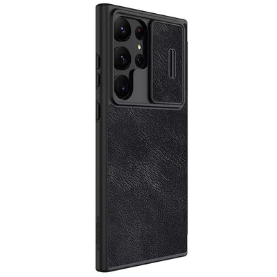 Samsung S23 Ultra Camera Protection QIN Leather Flip Case Black