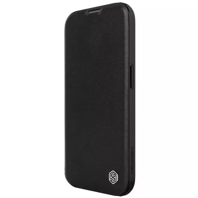 iPhone 15 Series Nillkin Qin Pro Plain Leather+Cloth Flip case Cover (Black)