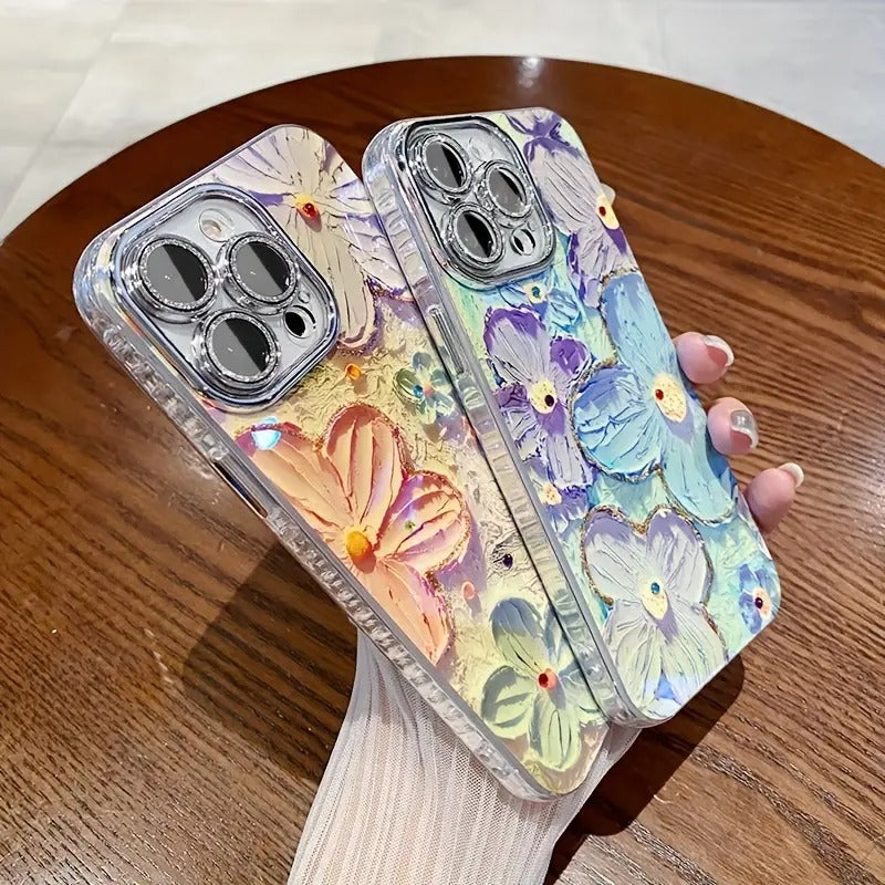 iPhone 16 Series Luxury 3D Oil Painting Floral Design Case Cover