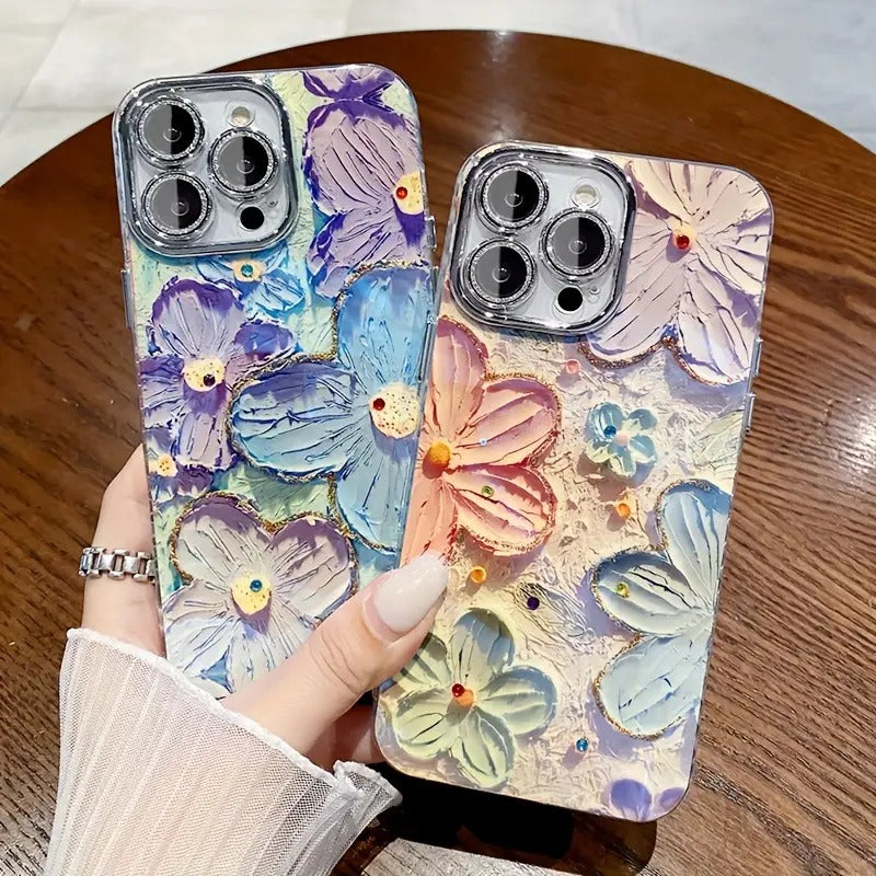 iPhone 16 Series Luxury 3D Oil Painting Floral Design Case Cover