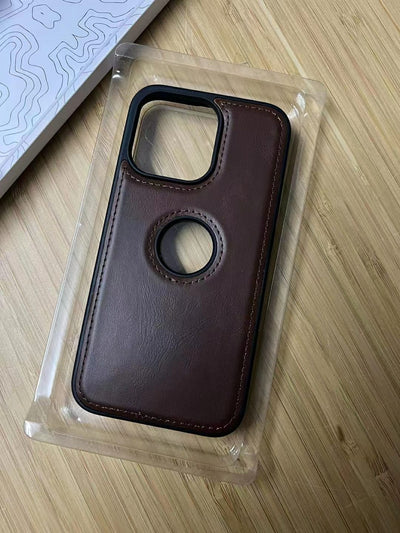 iPhone Luxury Leather Logo Cut Back Cover