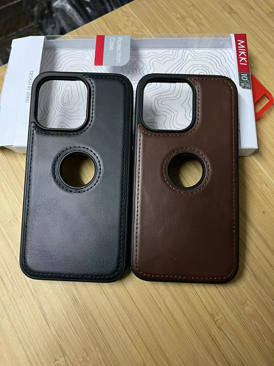 iPhone 15 Series Luxury Leather Logo Cut Back Cover