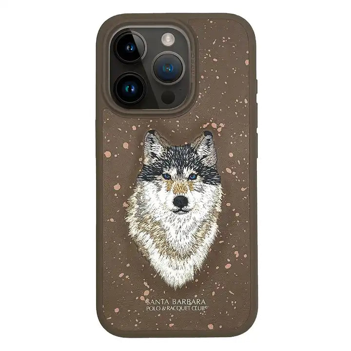 iPhone 15 Series Premium Santa Barbara Savana Wolf Leather Case Cover (Brown)