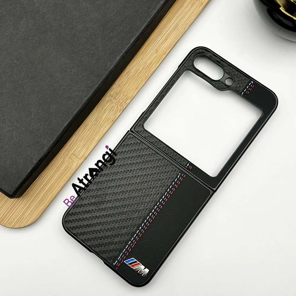 Samsung Galaxy Z Flip 5 BMW M Performance Logo Carbon Fiber Stitch Design Case Cover (Black)