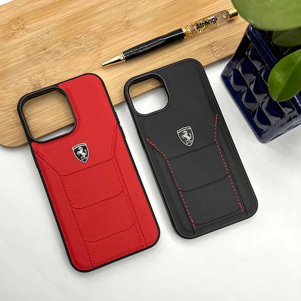 iPhone 15 Series Ferrari Sports Car Leather Stitched Case