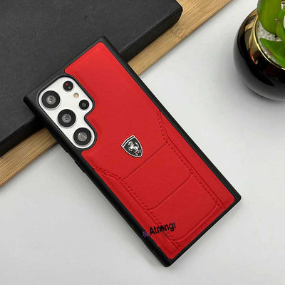 Samsung Galaxy S23 Ultra Ferrari Logo Side Red Stitch Leather Case Cover