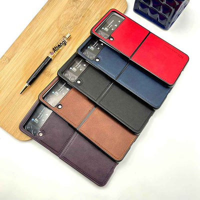 Samsung Z Flip 4 PU Leather Stitch Design Case Cover