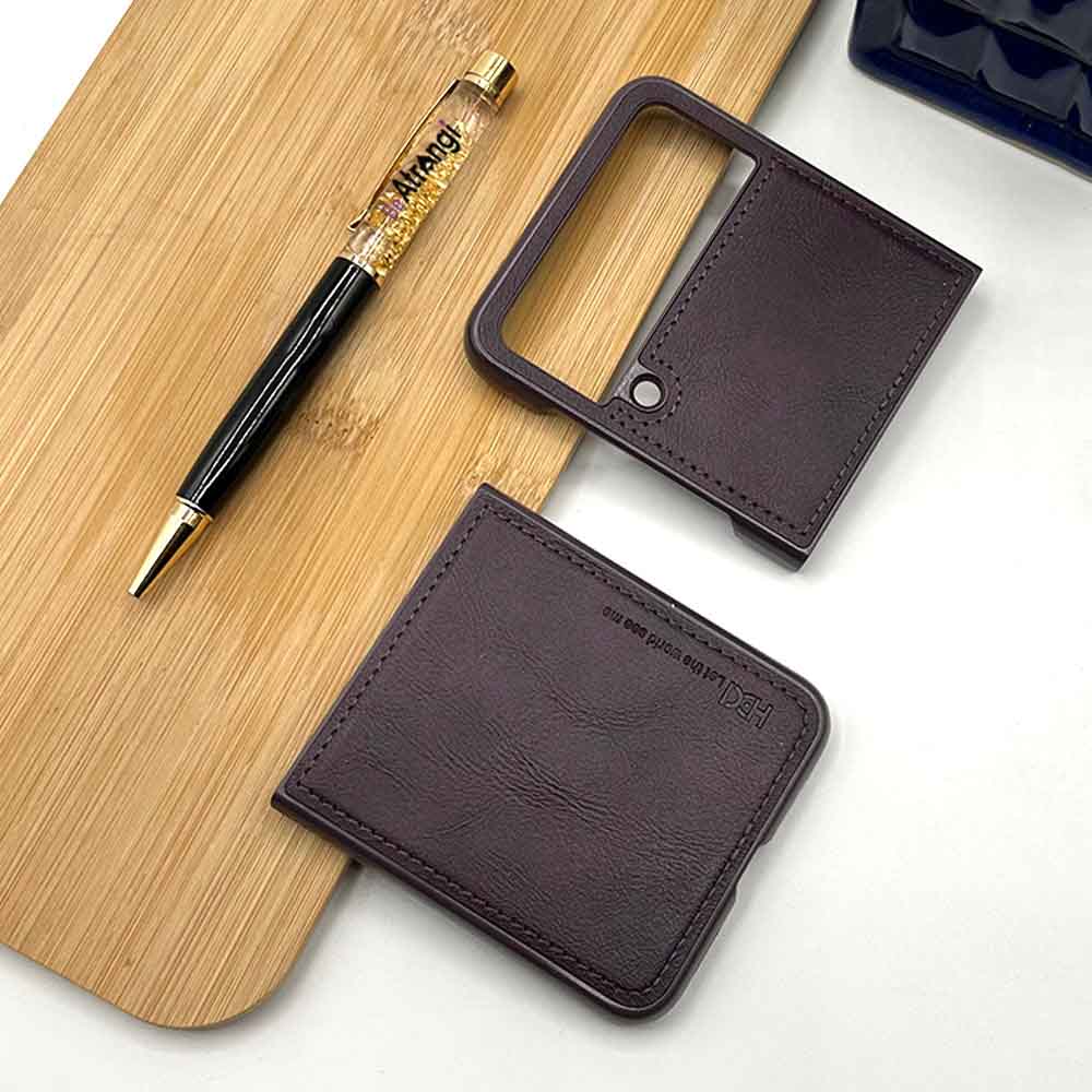 Samsung Z Flip 4 PU Leather Stitch Design Case Cover