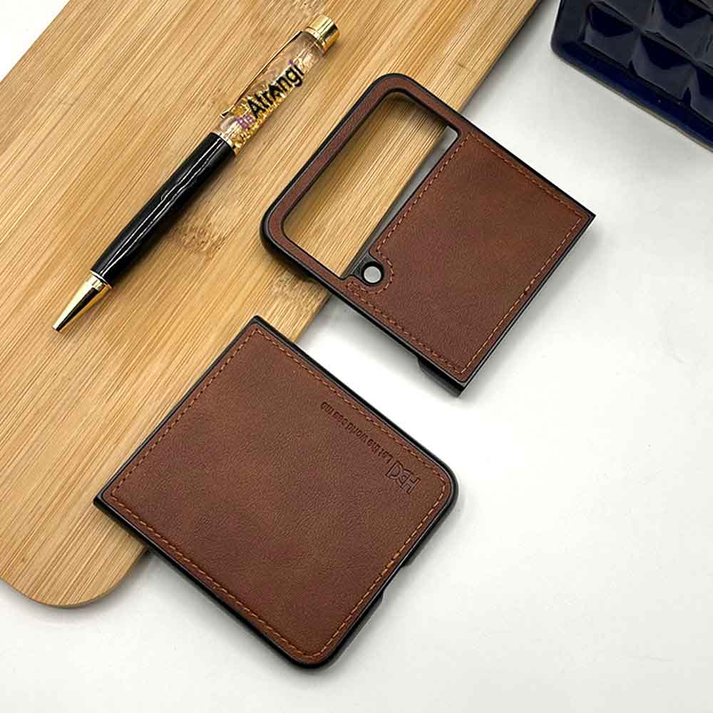 Samsung Z Flip 4 PU Leather Stitch Design Case Cover