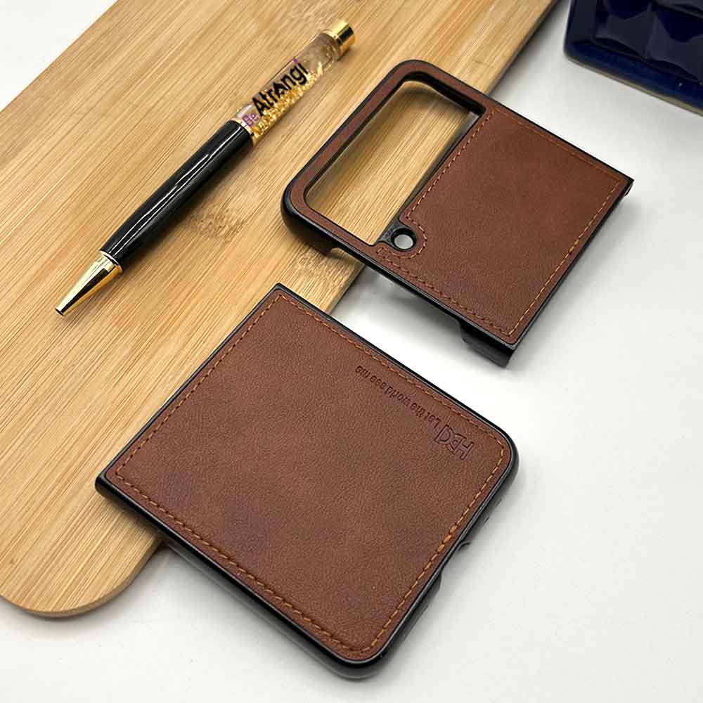 Samsung Z Flip 4 PU Leather Stitch Design Case Cover