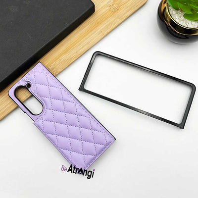 Samsung Galaxy Z Fold 5 Fashion Puffer Leather Stitch Design Card Holder Case Cover