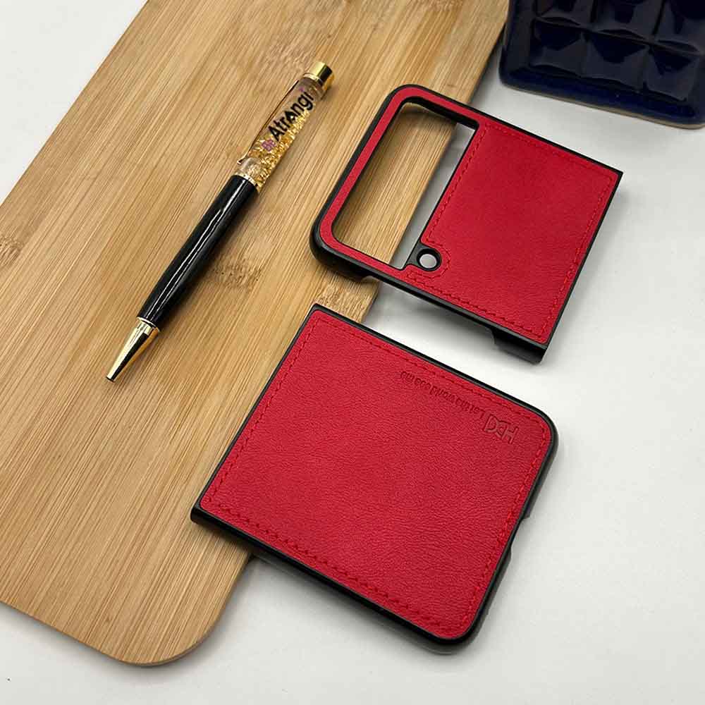 Samsung Z Flip 4 PU Leather Stitch Design Case Cover