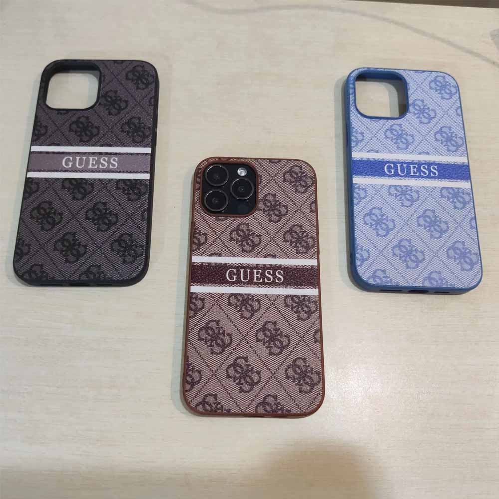 iPhone Luxury Brand Guess Leather Chrome Name Case