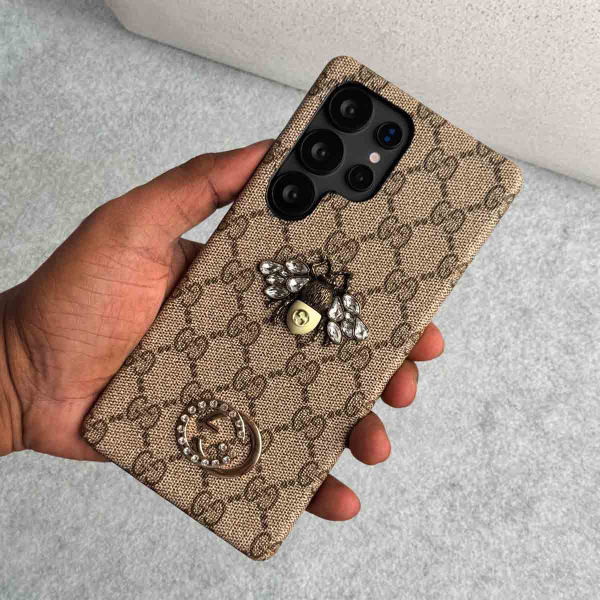 Samsung Galaxy S25 Ultra Leather Case – Luxury Gucci 3D Bee Design Cover