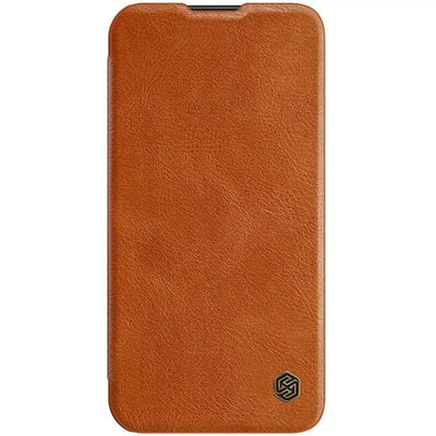 iPhone 13 Camera Protection QIN Leather Flip Case Brown