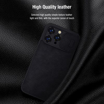 iPhone 13 Pro Max Camera Protection QIN Leather Flip Case Black