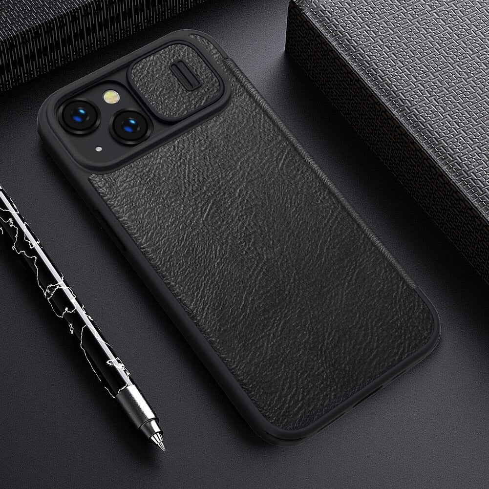 iPhone 13 Camera Protection QIN Leather Flip Case Black