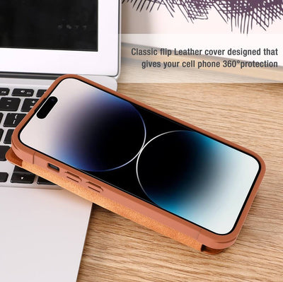 iPhone 14 Pro Camera Protection QIN Leather Flip Case Brown