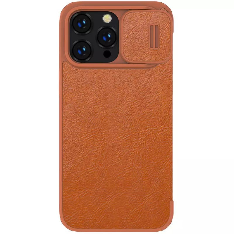 iPhone 14 Pro Camera Protection QIN Leather Flip Case Brown