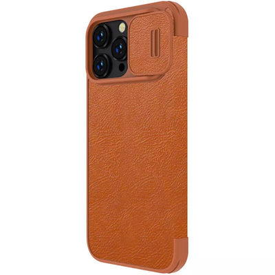 iPhone 14 Pro Camera Protection QIN Leather Flip Case Brown