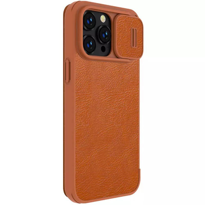 iPhone 14 Pro Camera Protection QIN Leather Flip Case Brown