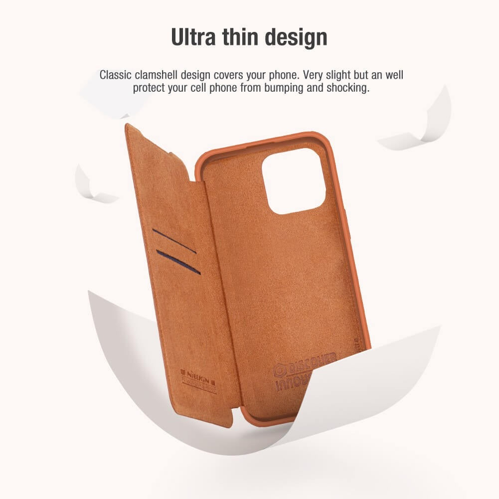 iPhone 14 Pro Max Camera Protection QIN Leather Flip Case Brown