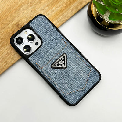 iPhone Luxury Brand Denim Fabric Pattern Case Cover With Card Holder