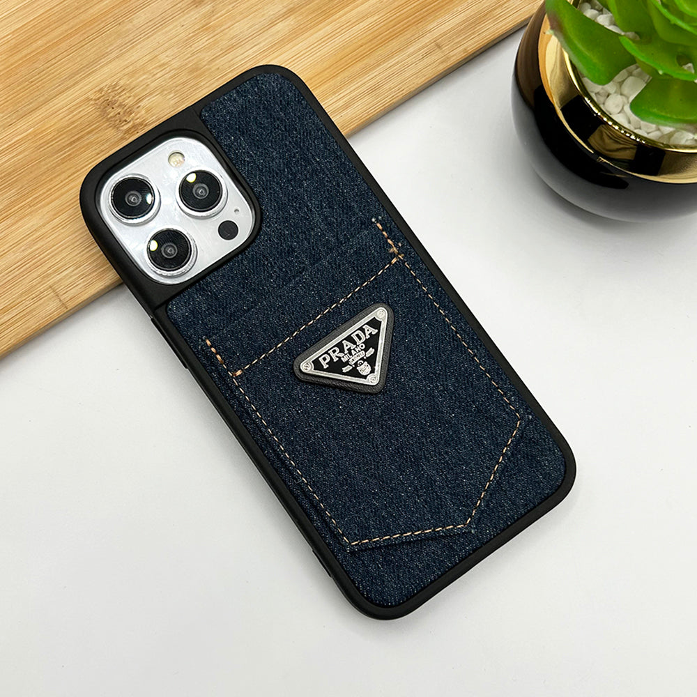 iPhone Luxury Brand Denim Fabric Pattern Case Cover With Card Holder