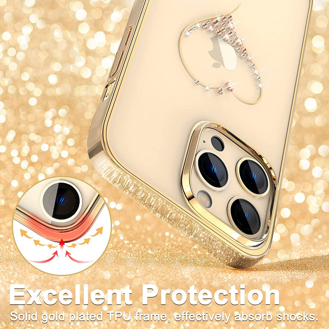 iPhone Heart Rhinestone Diamond Plated Hard Clear PC Back Cover