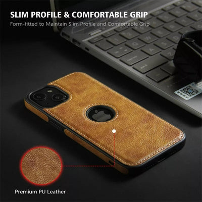 iPhone 15 Series Luxury Leather Logo Cut Back Cover