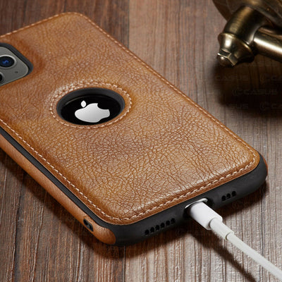 iPhone Luxury Leather Logo Cut Back Cover