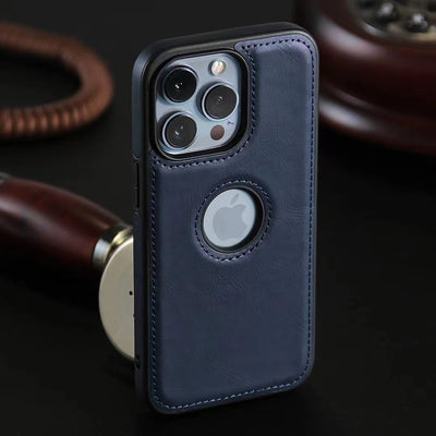 iPhone 15 Series Luxury Leather Logo Cut Back Cover