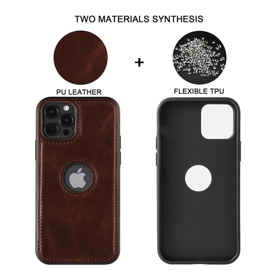 iPhone 15 Series Luxury Leather Logo Cut Back Cover