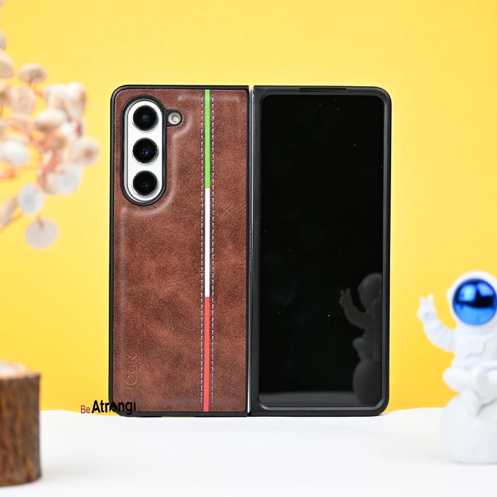 ICON® Galaxy Z Fold5 Tri-Line Style Genuine Leather Case