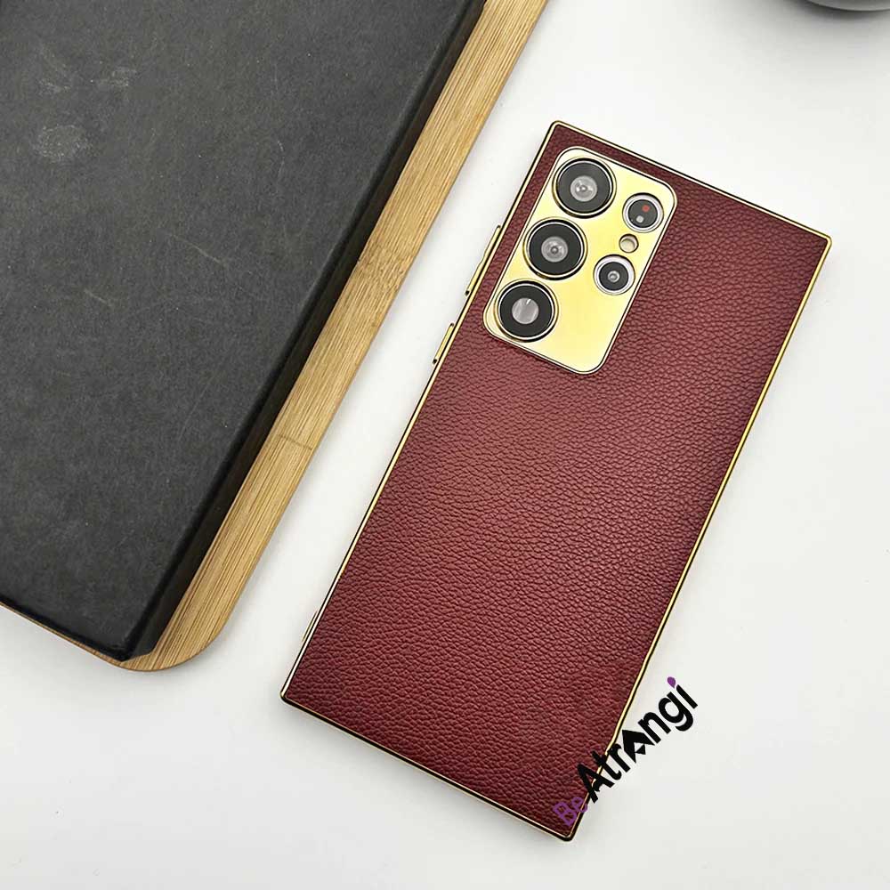 Samsung Galaxy S23 Ultra Luxury Chrome Plated Soft Silicone Leather Case Cover