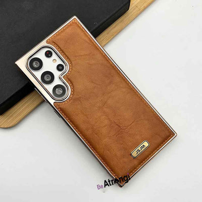Samsung Galaxy S23 Ultra PU Leather Chrome Plated Case Cover