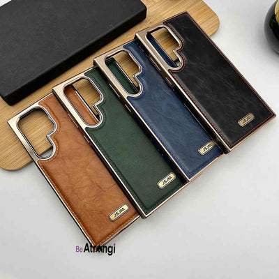 Samsung Galaxy S23 Ultra PU Leather Chrome Plated Case Cover
