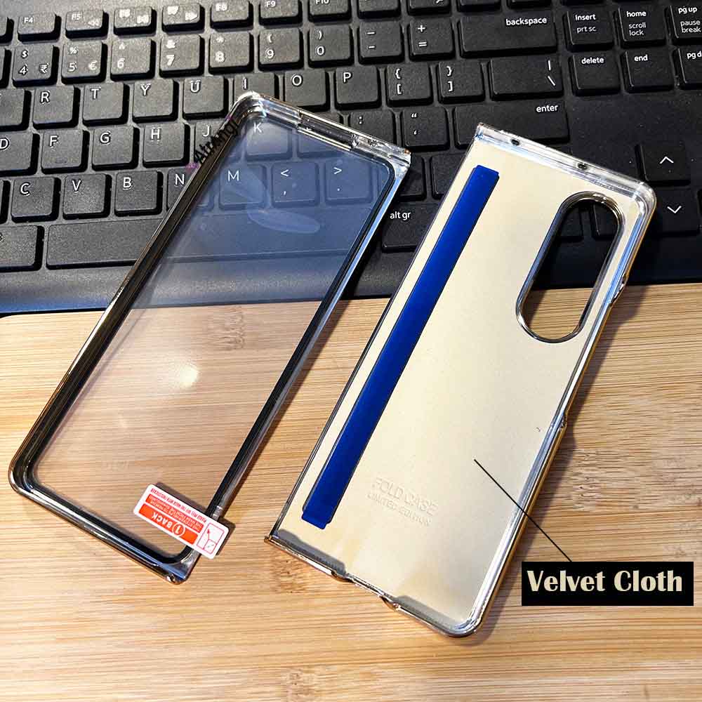 Samsung Z Fold 3 PU Leather Chrome Plated With Front Screen Protector Case Cover